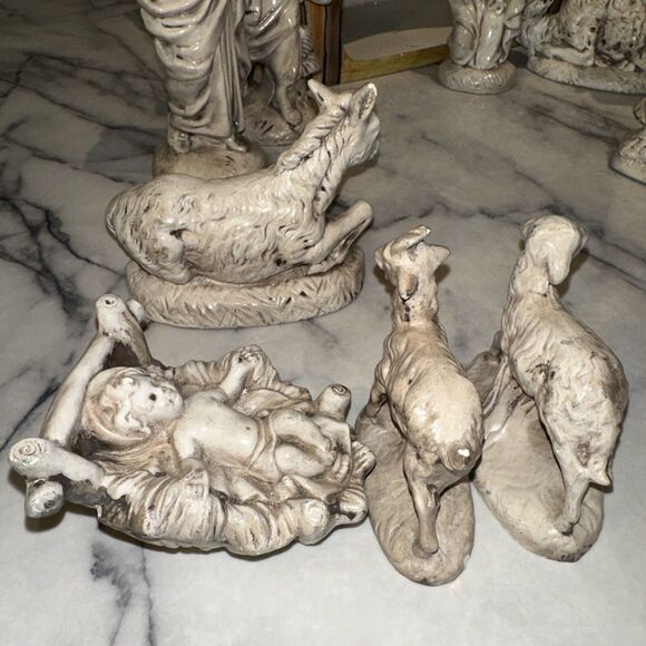 Vintage Atlantic Mold Ceramic 11pc Manger Nativity Set Handmade Handpainted Xmas - Picture 3 of 16